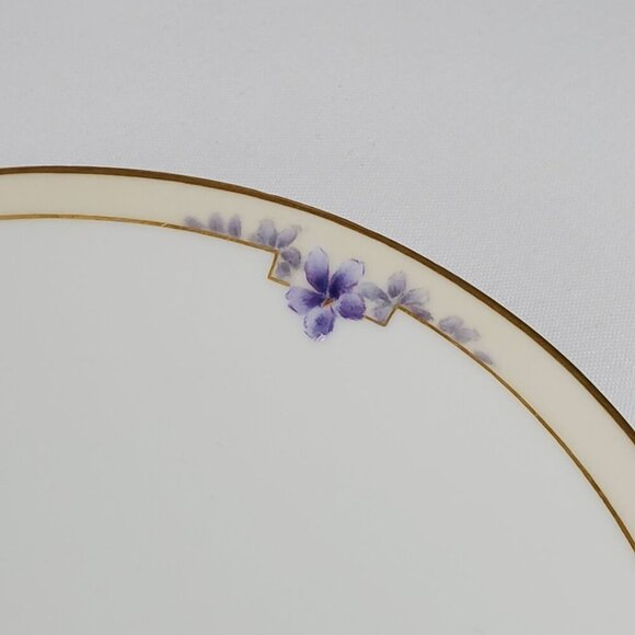Antique Lucin Dwiht 1913 Porcelain Dinner Plate With Violet Floral & Gold Trim - Picture 9 of 11